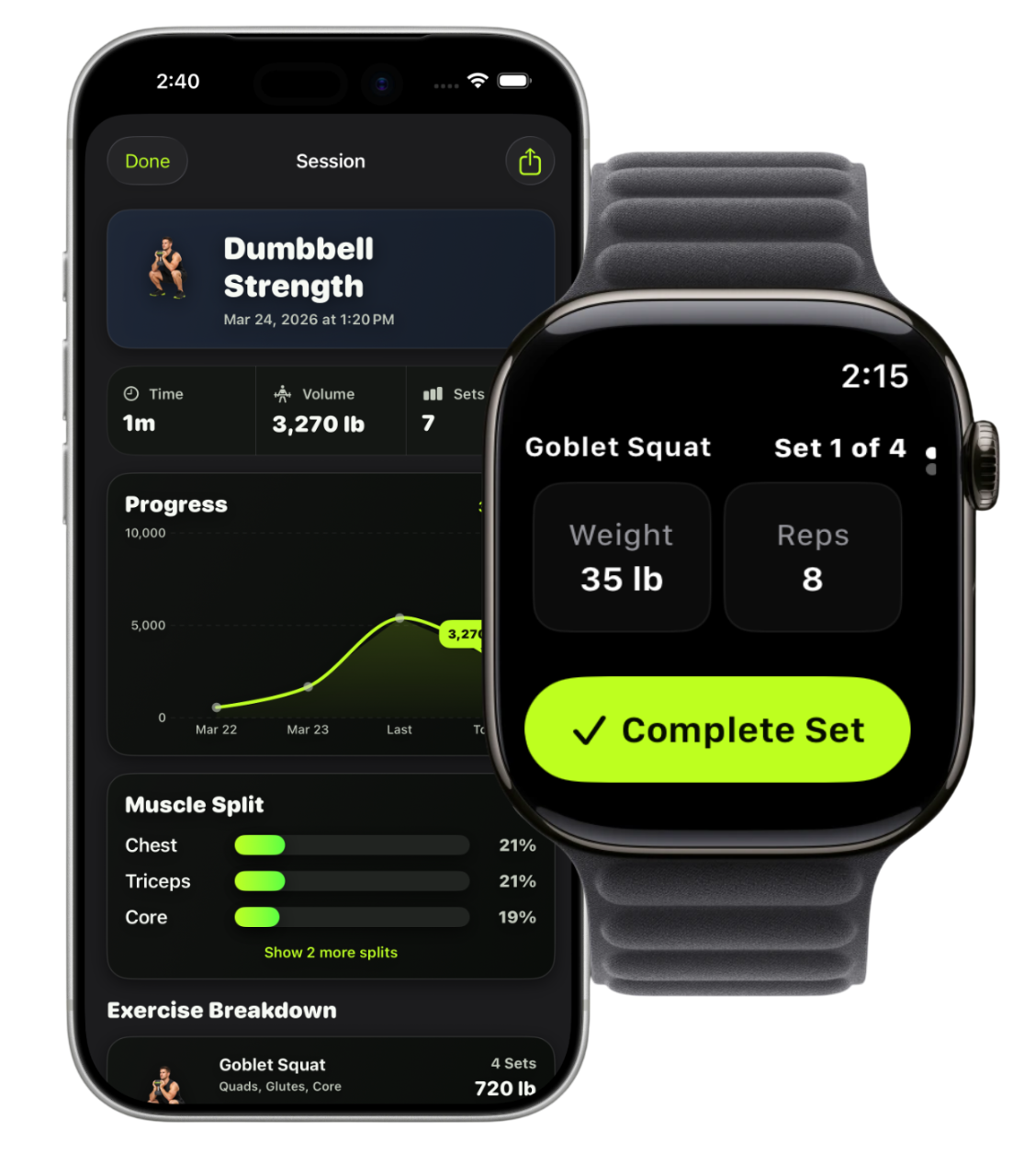 Trackr Apple Watch logging with paired iPhone screen