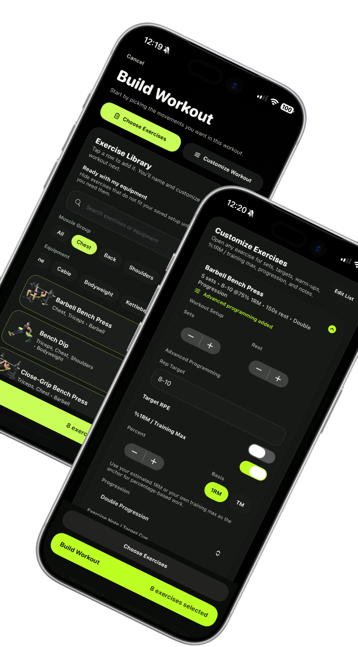 Trackr workout customization screens