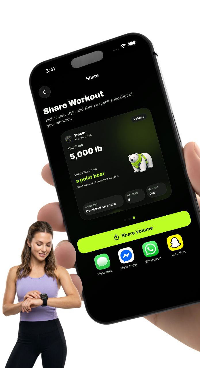 Trackr workout sharing screen