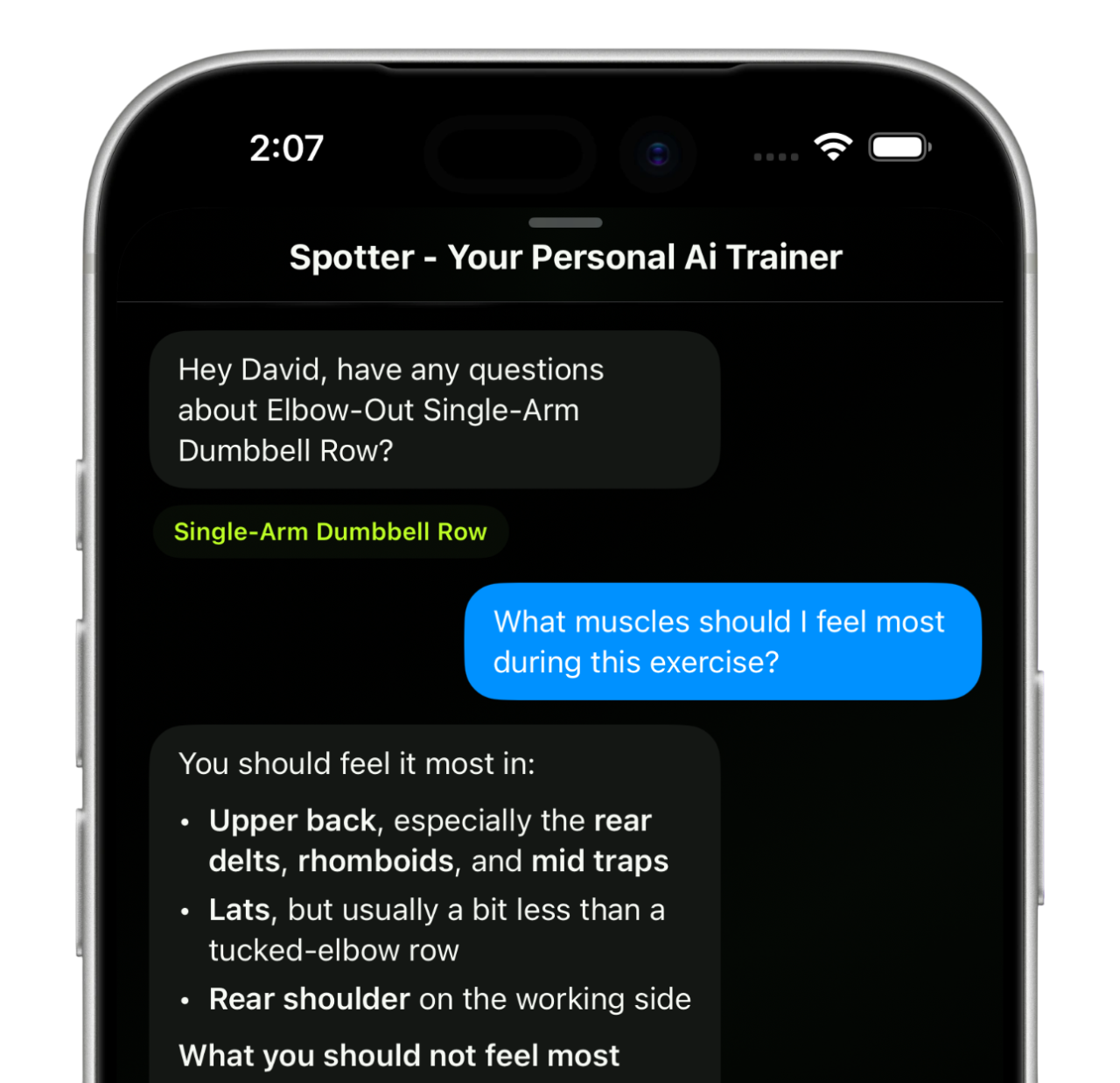 Trackr Spotter AI coaching screen